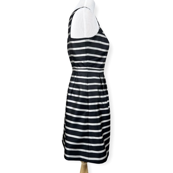 J. Crew Factory Metallic Jacquard Stripe Sleeveless Dress Pockets Black Silver - Picture 9 of 14